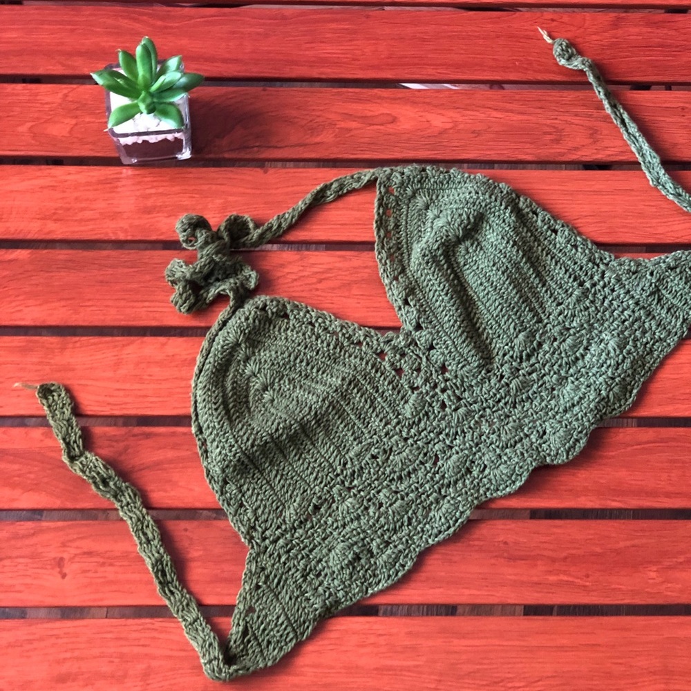 Dark green crochet halter top